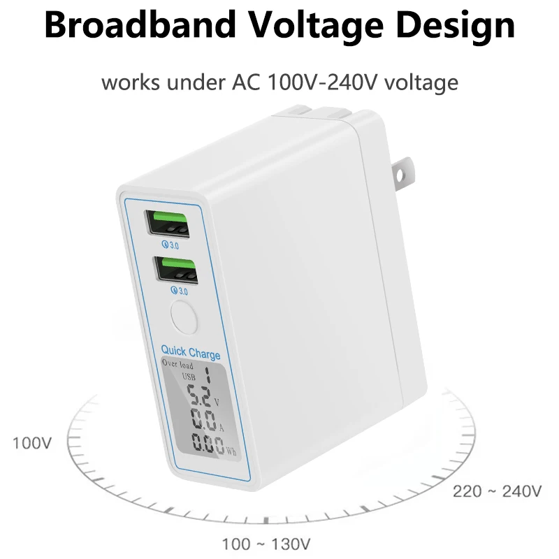 Smart Dual Ports Quick Charge QC 3 0 USB зарядное устройство с ЖК экраном универсальное быстрое