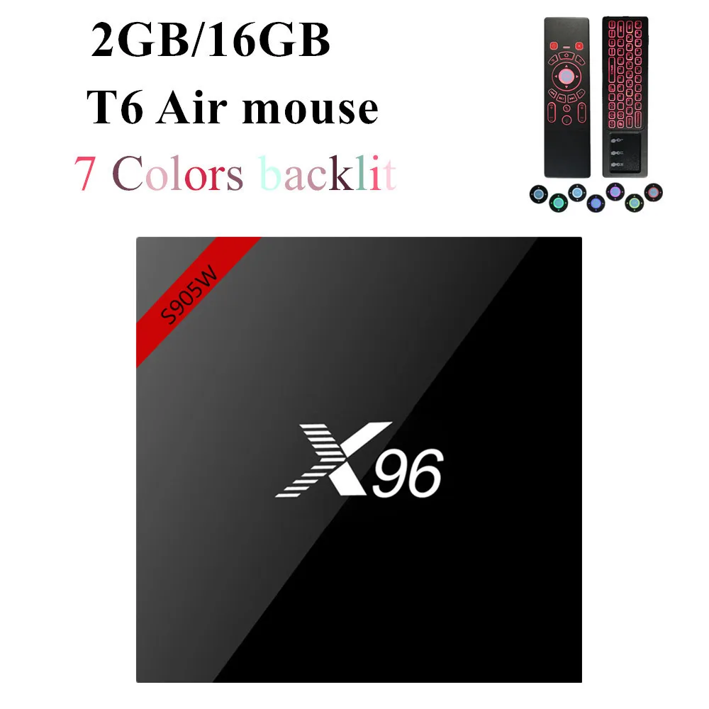 ТВ-приставка X96 X96w, WiFi, android 7,1, 2 ГБ, 16 ГБ, Amlogic, 1 ГБ, 8 ГБ, S905W, четырехъядерный ТВ-приставка, WiFi, медиаплеер, смарт-приставка x96mini - Цвет: 2 16GB t6 mouse