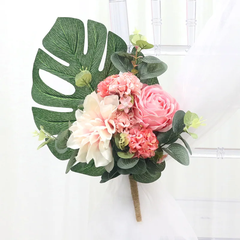 A JAROWN стул назад цветок искусственная Шелковая Роза цветок свадебный банкет подружки невесты держащей цветы украшения фотографии реквизит - Цвет: A
