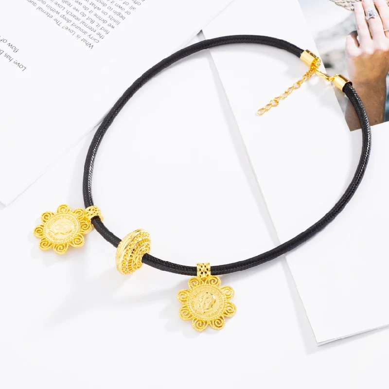 Shamty ювелирный набор из кожаной веревки с монеткой эфиопской кожи чистый золотой