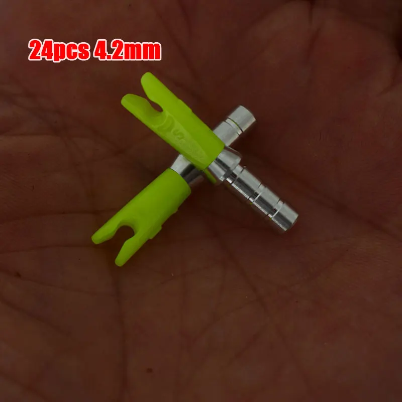 4.2Yellow 24 шт., для охоты, стрельбы из лука, алюминиевая булавка для ID 4,2 мм, 6,2 мм, карбоновый вал для стрел, сделай сам+ болты для стрел, булавка, размер L, стрелка Nock - Цвет: 4.2Yellow