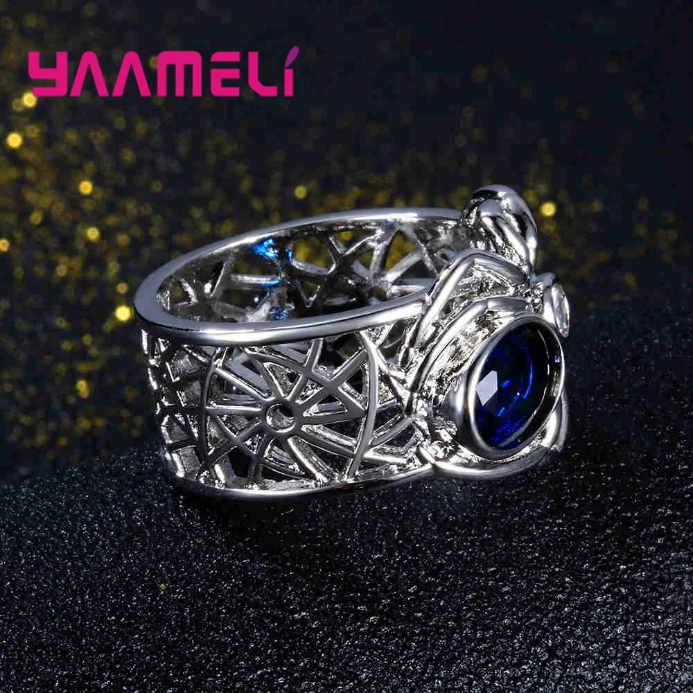 

Latest Royal Blue Cubic Zirconia Spider Animal Ring For Women 925 Silver Hollow CZ Wedding Bands Ring For Engagement Party