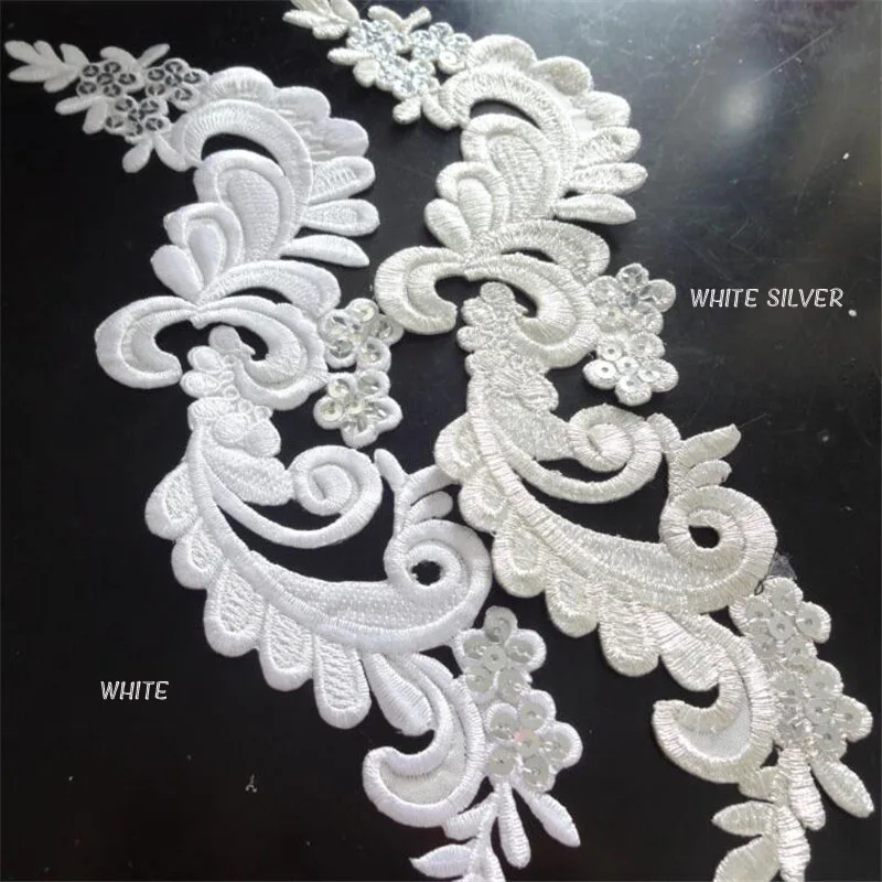 white silver 2 шт Блестки цветок ткань аппликация Одежда Вышивка патч ткань наклейка Железо на патч поделки шитье Ремонт для платья розовый - Цвет: white silver