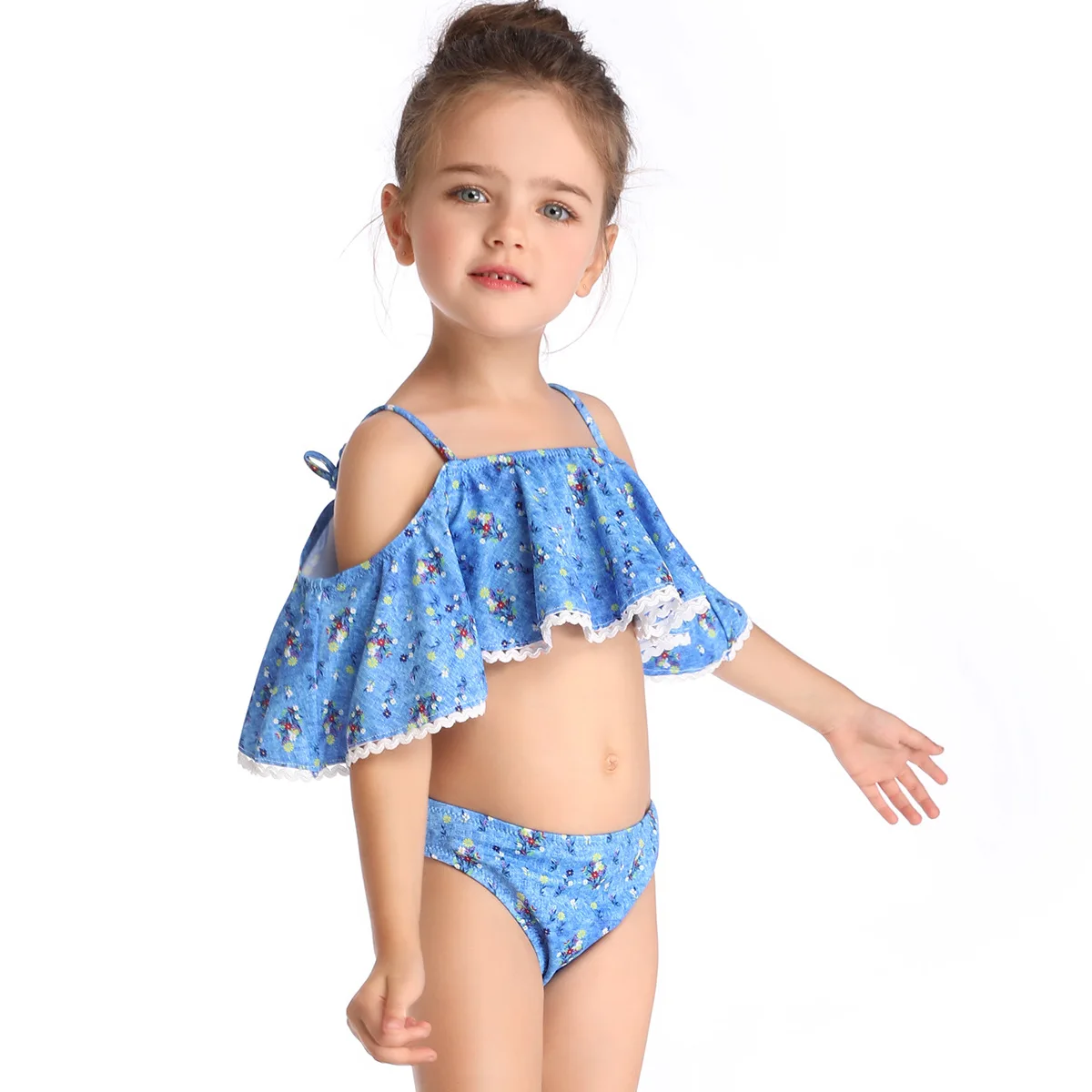 

Girls Off Shoulder Swimming Suits 2020 Children Bikini Swimwear Swimsuit Girl Beach Fission Swimsuit Infantiles Costumes Bikini