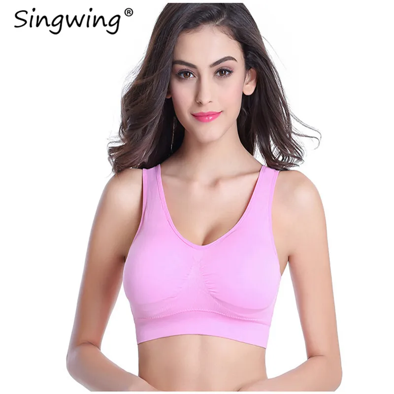 pink Singwing удобный бесшовный бюстгальтер двухслойный с бесплатной подвижной губкой сексуальный бюстгальтер для досуга для женщин для фитнеса с накладкой размера плюс - Цвет: pink