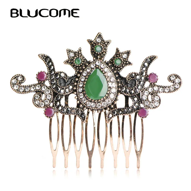 Женский гребешок для волос Blucome зеленый в турецком стиле с большими каплями воды