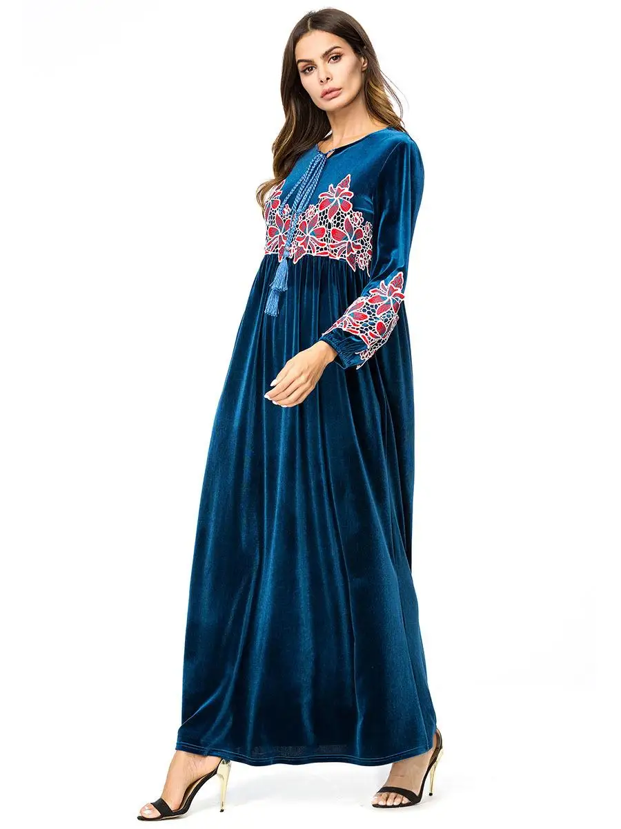 Новое длинное платье на шнурке винтажное с длинным рукавом jilбаб вельветовое Dubia