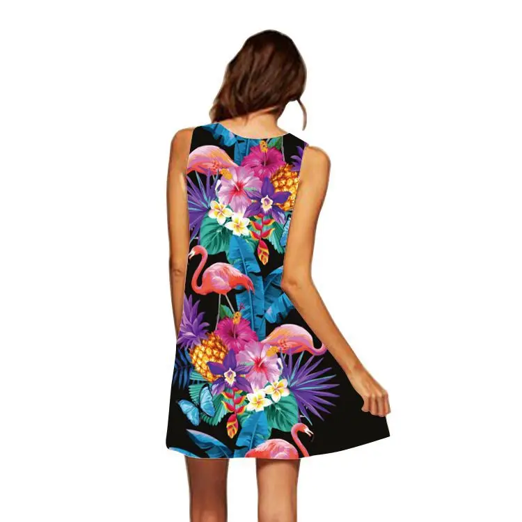 Женское шифоновое мини платье с цветочным принтом свободное винтажное 3D