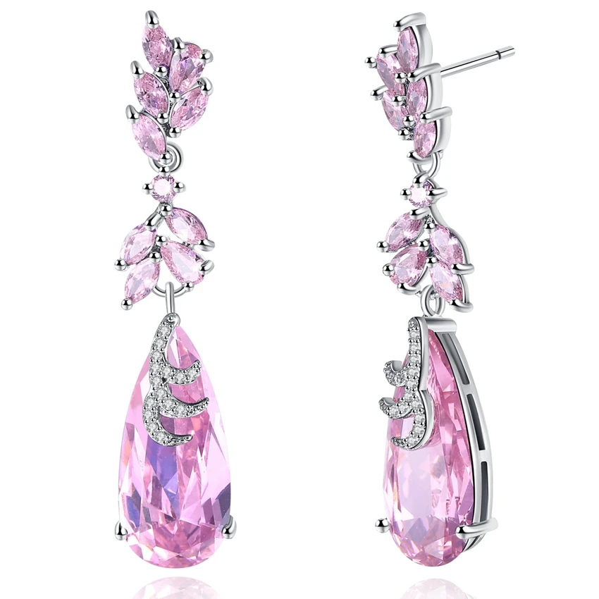 Pink ZHE FAN оливково-розовый AAA кубический цирконий модные капли воды серьги для женщин ювелирные изделия свадебный подарок длинные висячие серьги 3 коготь - Окраска металла: Pink