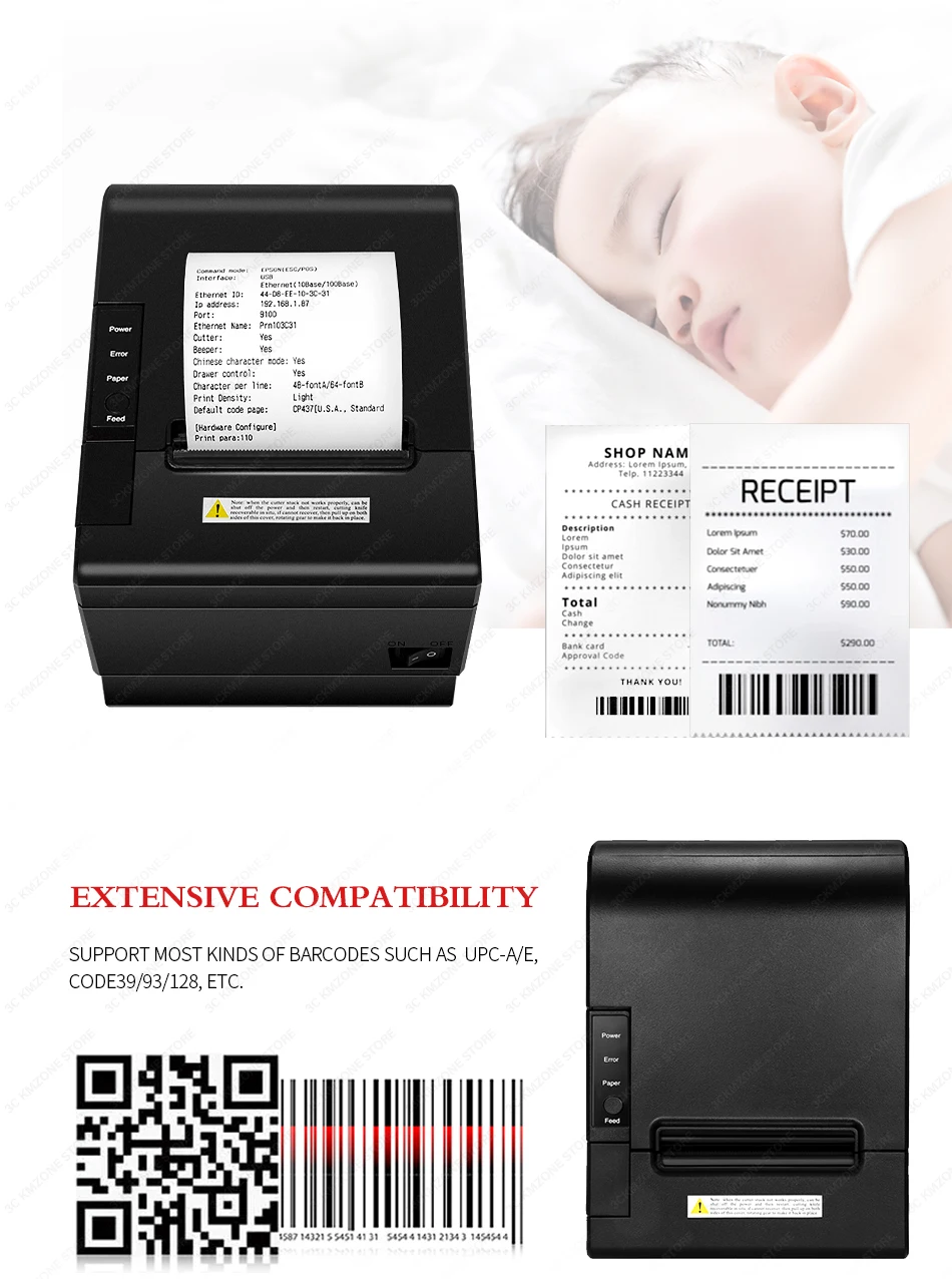 POS printer High quality 200mm/s 80mm thermal printer Kitchen printer Auto Cutter printer with USB+Serial / Lan /bluetooth print