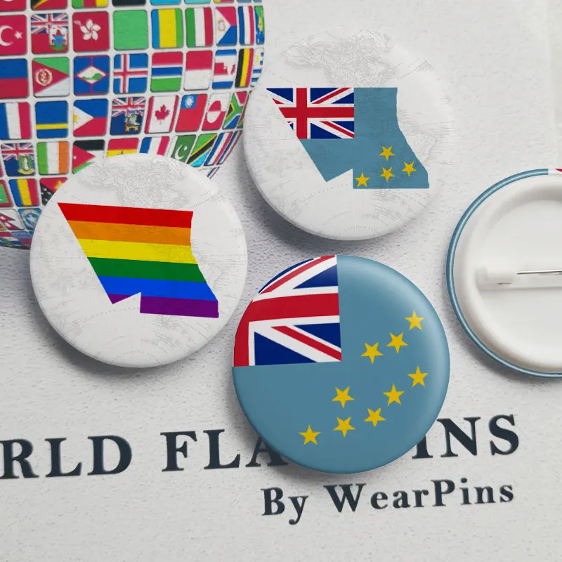 

Tuvalu Flag Map Tin Button Pins LGBT Gay Rainbow Pride Tin Button Badges