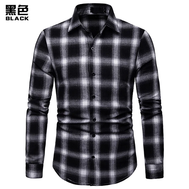 Black Красная И Черная мужская клетчатая рубашка shris Весна Новая мода Chemise Homme Slim Fit с длинным рукавом мужские платья рубашки Camisa Social - Цвет: Black