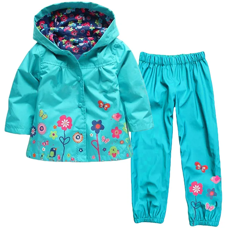 

Girls Clothing Raincoat Sets Autumn Baby Casual Hoodie Jackets Pants Kids Spring Sport Suit Children Waterproof Coat Outfit