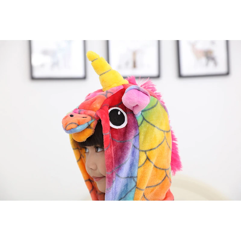 Girls Kigurumi 2018 Winter Pajamas For Boys Rainbow Cartoon Unicorn Kids Jumpsuit 4 6 8 10 12 Years Children Onesie Sleepwear |