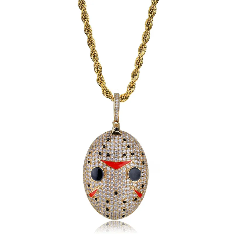 

Цепочка с подвеской Lucky Sonny в стиле хип-хоп для мужчин, ожерелье с кулоном в виде маски с веревкой 3 мм, украшение золотого цвета с фианитом, ук...