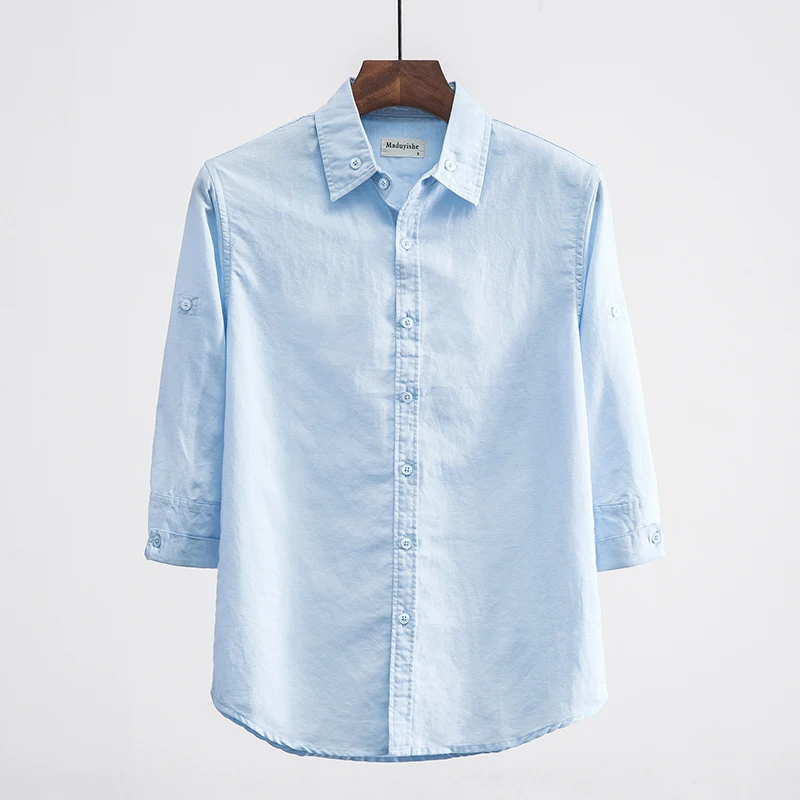 

2018 New Suehaiwe's brand three-quarter sleeve linen shirts men solid summer men shirt turn-down collar casual shirt male camisa