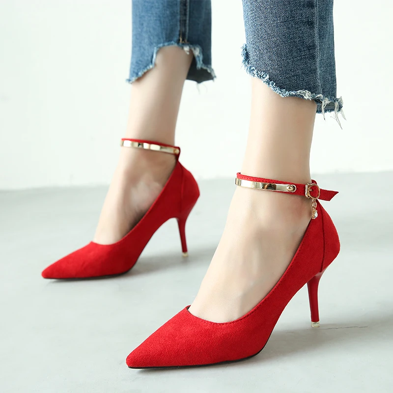 Женские туфли на высоком каблуке Новинка 2019 года шпильке красного цвета женские