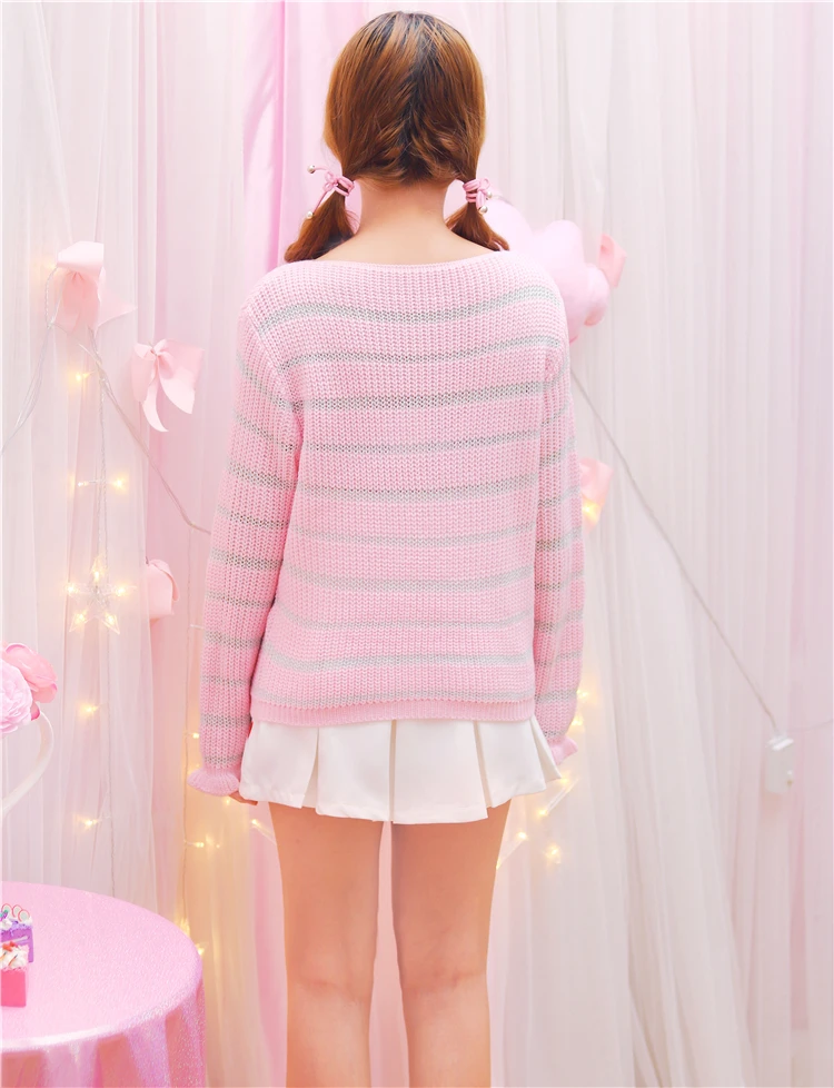 Autumn new Japanese Female Kawaii Sweaters Fashion Lovely Cute Knitwear Mori girl Heart Love Hollow out Chest Sweater for Women | Женская