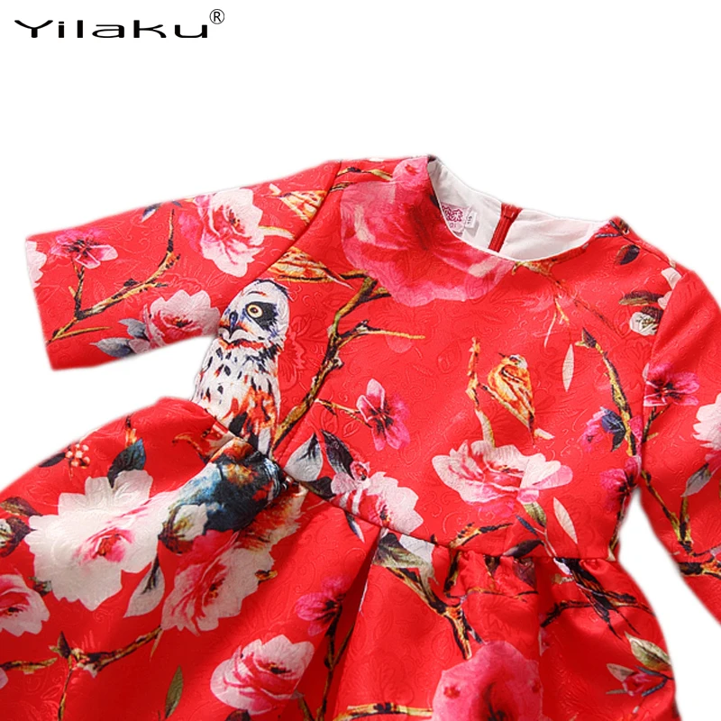 Yilaku Girl Dress Half Sleeve Animal Flower Print Princess Dresses Spring Summer Children Evening Kids Clothes CA268 | Детская одежда и