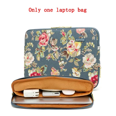 Light blue flower Waterproof Canvas Printing Women Men Sleeve Laptop Bag For Macbook Air 13 Pro 11 12 14 15 Case For Xiaomi Asus Lenovo Cover - Цвет: Light blue flower