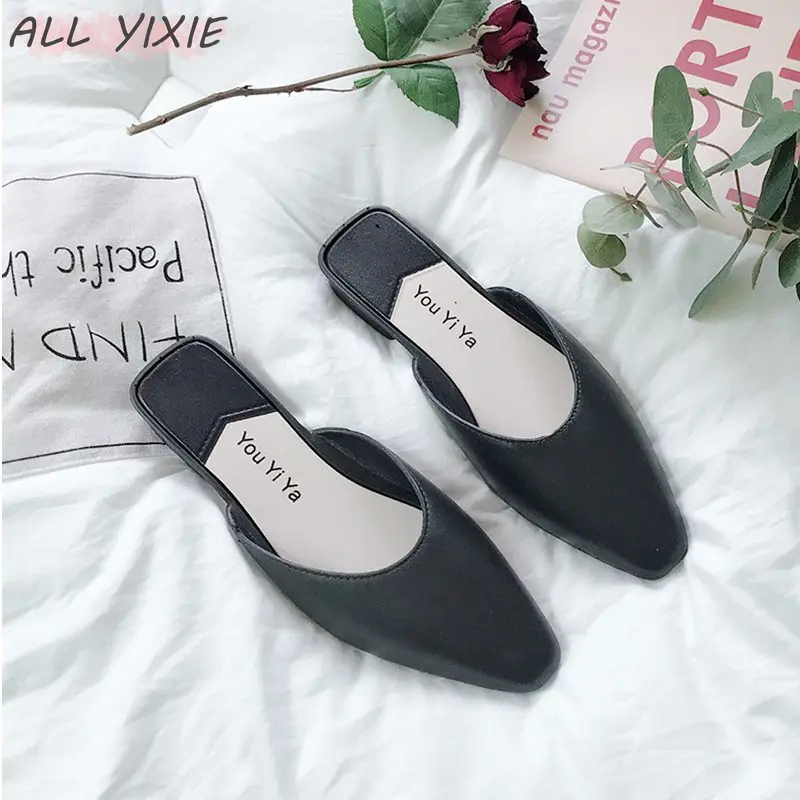 YIXIE/; женская обувь на плоской подошве; модные женские туфли без задника из искусственной кожи с острым носком; Вьетнамки без застежки; женские шлепанцы; обувь для улицы