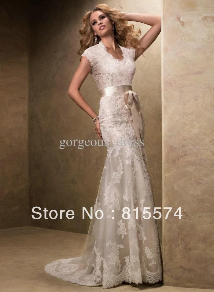 Hot sale High quality western style closed back v-neck floor length sheath sexy wedding dress exquisite | Свадьбы и торжества