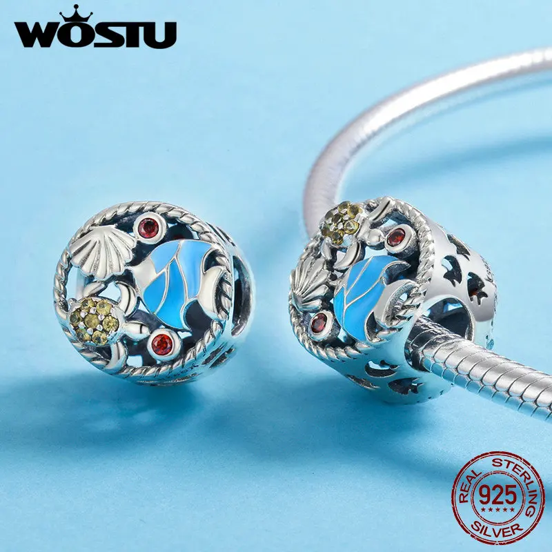 WOSTU 100% Стерлинговое Серебро 925 пробы в Подводном мире CZ Шарм бусины для