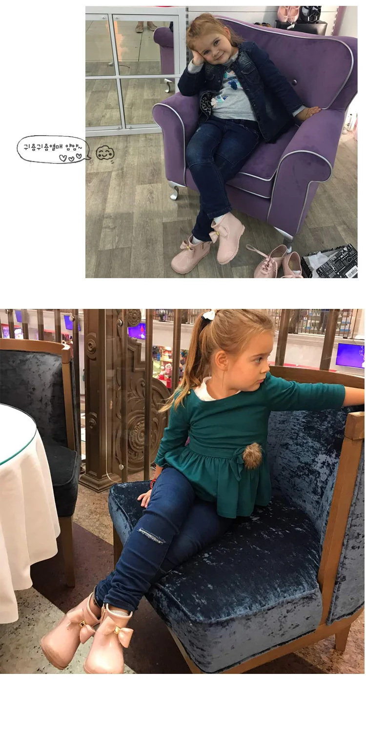 Mini Melissa/Новинка года; детские резиновые сапоги с бантом; нескользящие водонепроницаемые резиновые сапоги для девочек; прозрачная обувь; сандалии принцессы