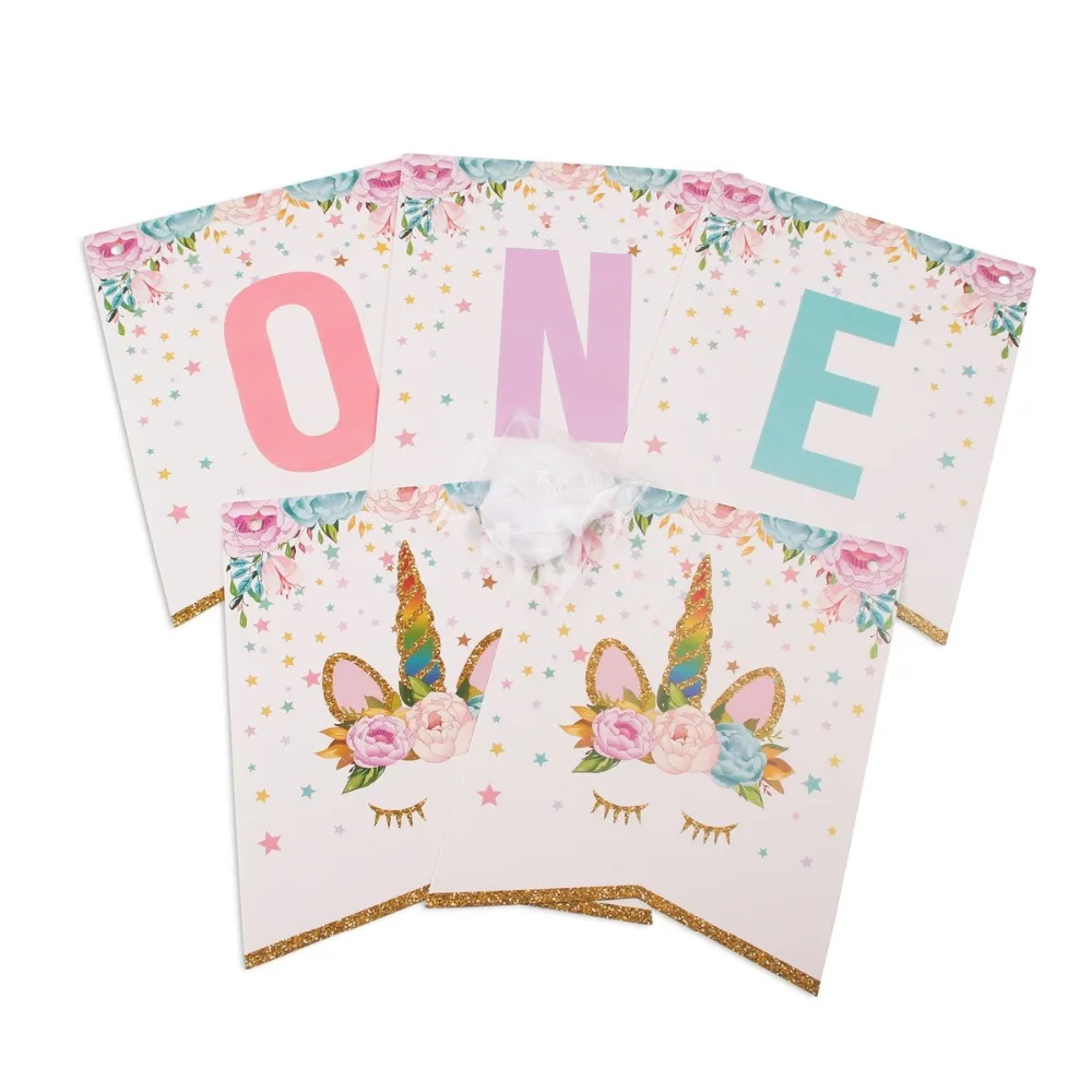 FENGRISE Блестящий единорог с днем рождения баннер &quotI Am One&quot Baby Shower Детские сувениры