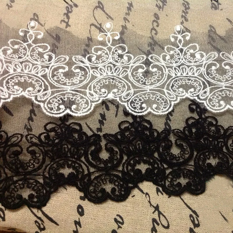 

10Yards/Lot Hard Gauze Embroidery Fabric Lace Black White Sweet Cordate Lace Trim DIY Craft Materials Clothing Accessories Lace