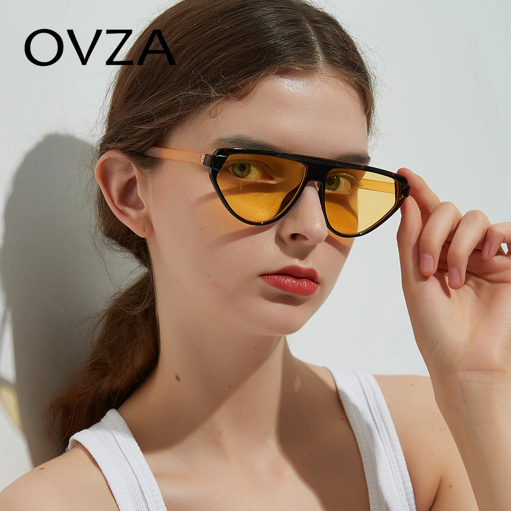 OVZA Newest Retro Sunglasses Womens Brand Designed Vintage Sunglasses Mens Punk Style Fashion Ladies Sunglass Yellow S1019