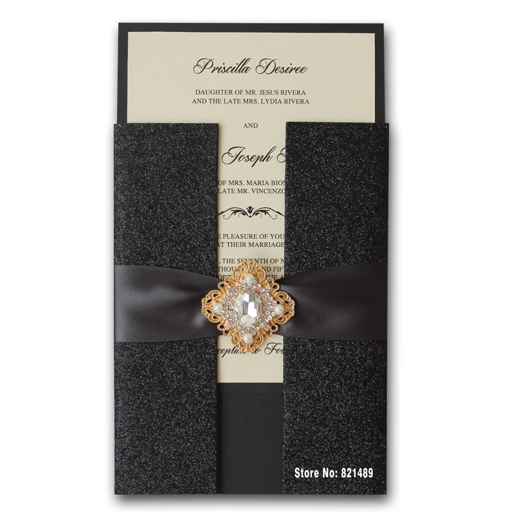 Черные свадебные приглашения блестящее приглашение 2016 Роскошная Свадебная