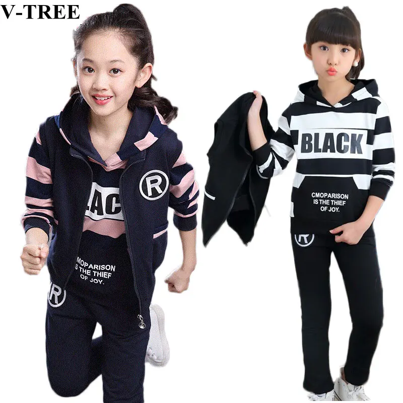 

Autumn Winter Girls Clothing Sets 3pcs/set Clothes Sets For Children 3-12T Teenager Sport Suits 10 12 School Kids Tracksuits