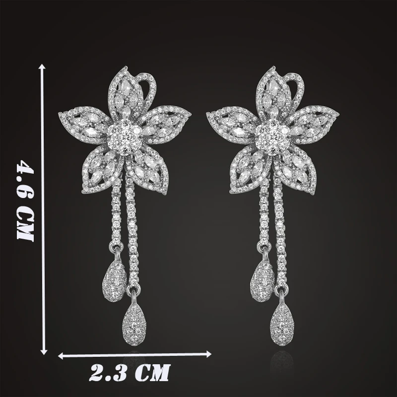 Lanyika Jewelry Luxury Bridal Flower Tassel Stud Earrings Zircon Full Micro Plated for Woman Girl Party Popular Best Gifts | Украшения и