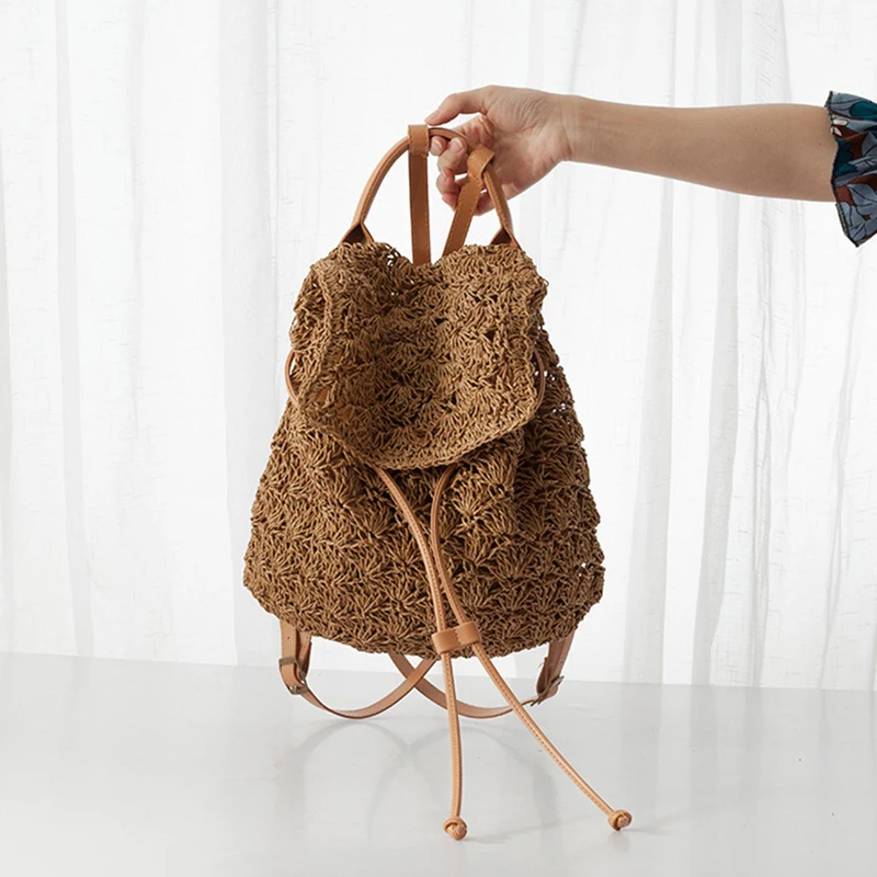 2019 соломенный рюкзак с кулиской соломенной сумкой выдалбливают консервативный