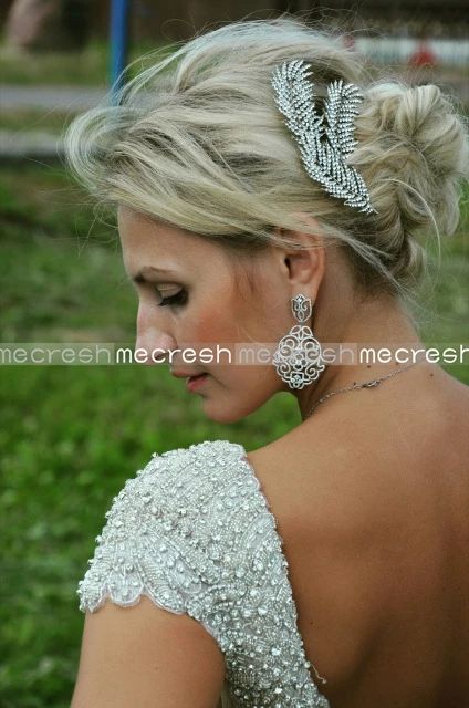 Mecresh персонализированные Перья Кристалл Свадебные аксессуары для волос