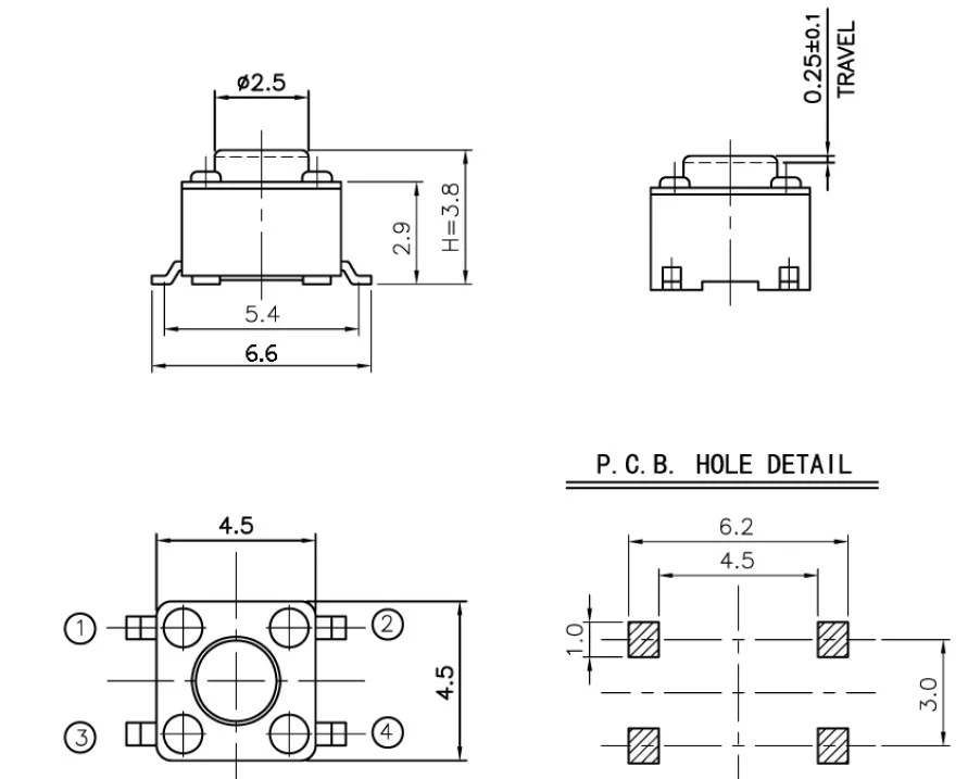 4 5x4 5 мм панель PCB мгновенный тактильный мини кнопочный выключатель SMT 4pin 8/4x6/7x4 5.