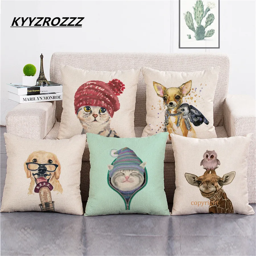 Симпатичная кошка собака животное хлопковая льняная Декоративная Наволочка на