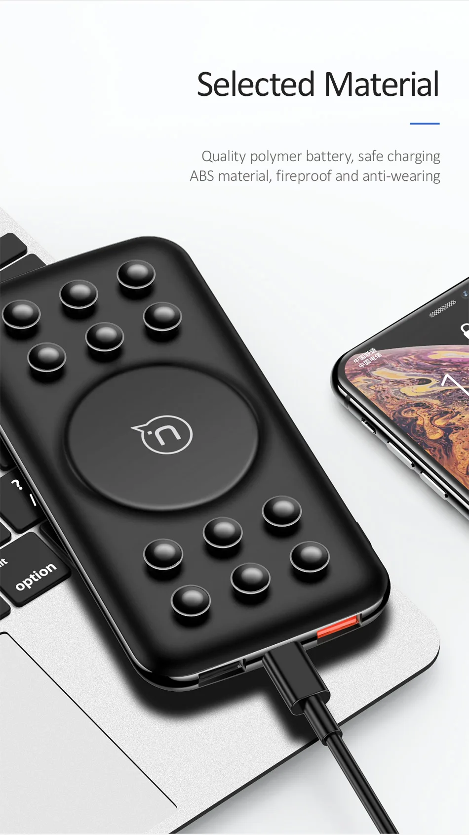 USAMS 5V 2A Qi Беспроводное зарядное устройство 10000mAh power Bank 18W QC 3,0 PD Быстрая Зарядка power bank с присоской для iPhone samsung