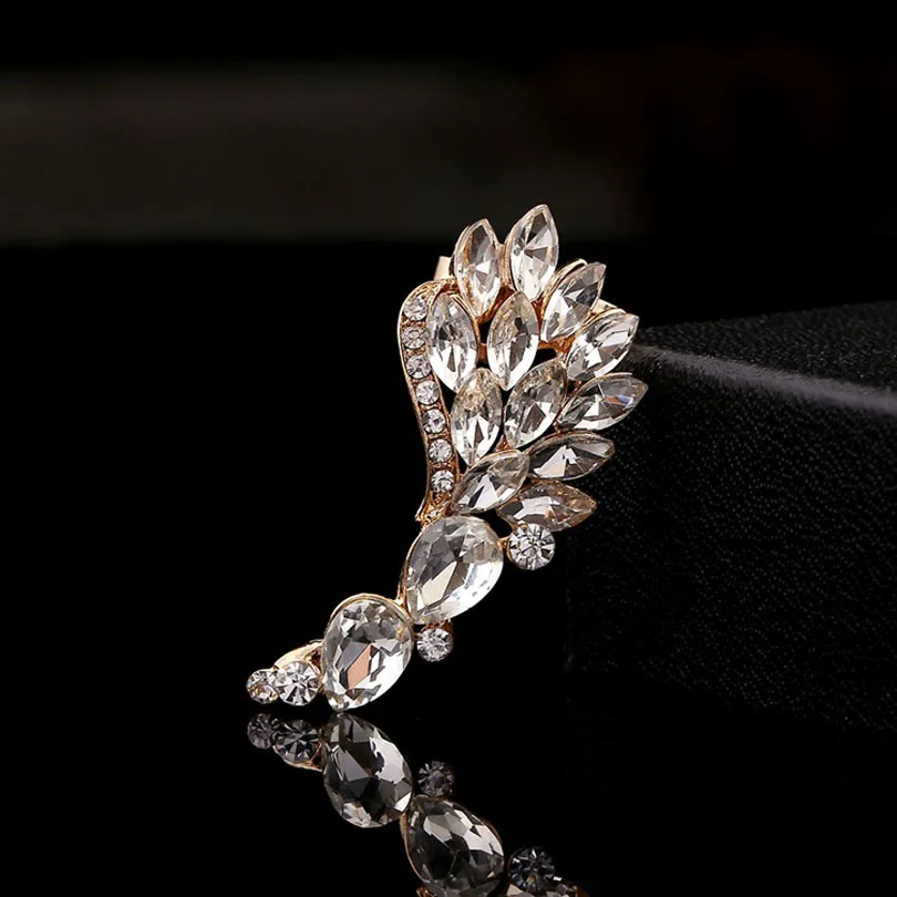 Модные популярные женские полные Стразы Крыло Кафф с перьями покрыто золотом