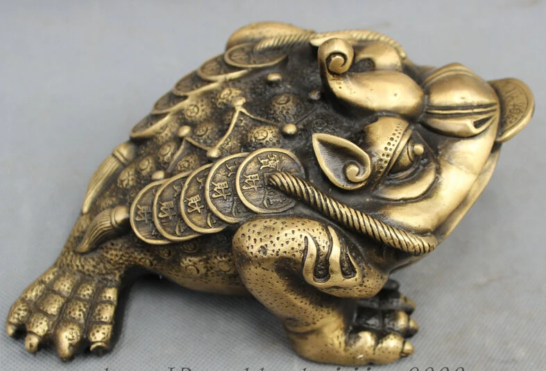 JP S62 Chinese Bronze FengShui Wealth Coin Jump Hoptoad Toad Statue Animals Figurine NB |
