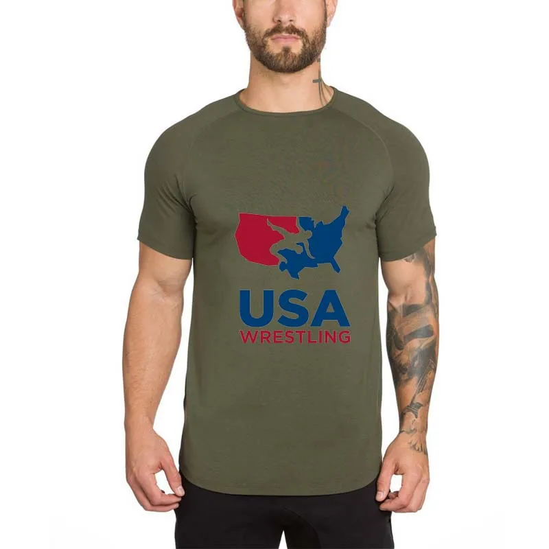 2018 USA Wrestling T-shirt Running Shirt Training Fitness Workout men short sleeve Muscle Tops Bodybuilding | Спорт и развлечения