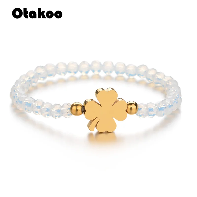Otakoo браслеты из бисера Серебро Золото Нержавеющая Сталь модные ювелирные изделия Леди Девушка Клевер Шарм браслет для женщин