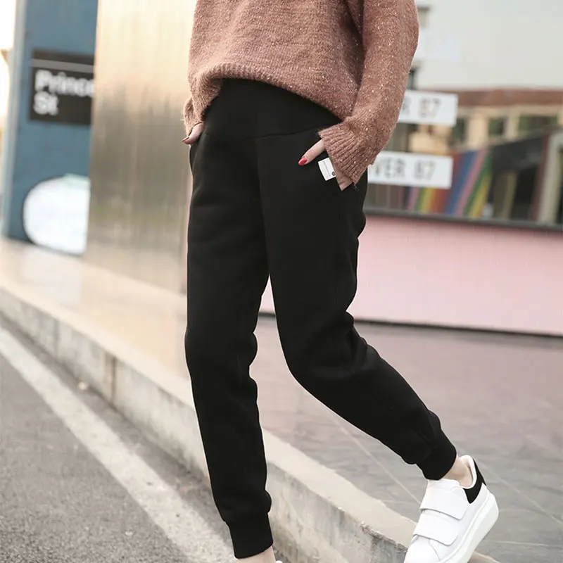 Зимние плотные кашемировые повседневные Черные Брюки для беременных женщин