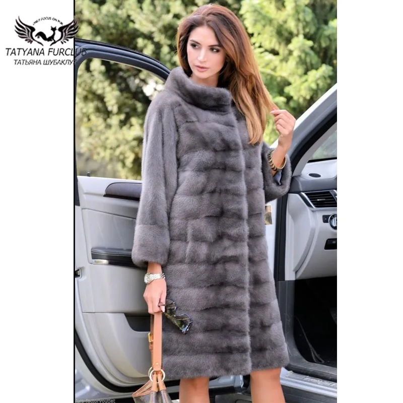 

Tatyana 2021 New Coming Real Mink Fur Coats Light Gray 100 Cm Long Mink Fur Coat Female Favorite Whole Skin Luxury Fur Outwear