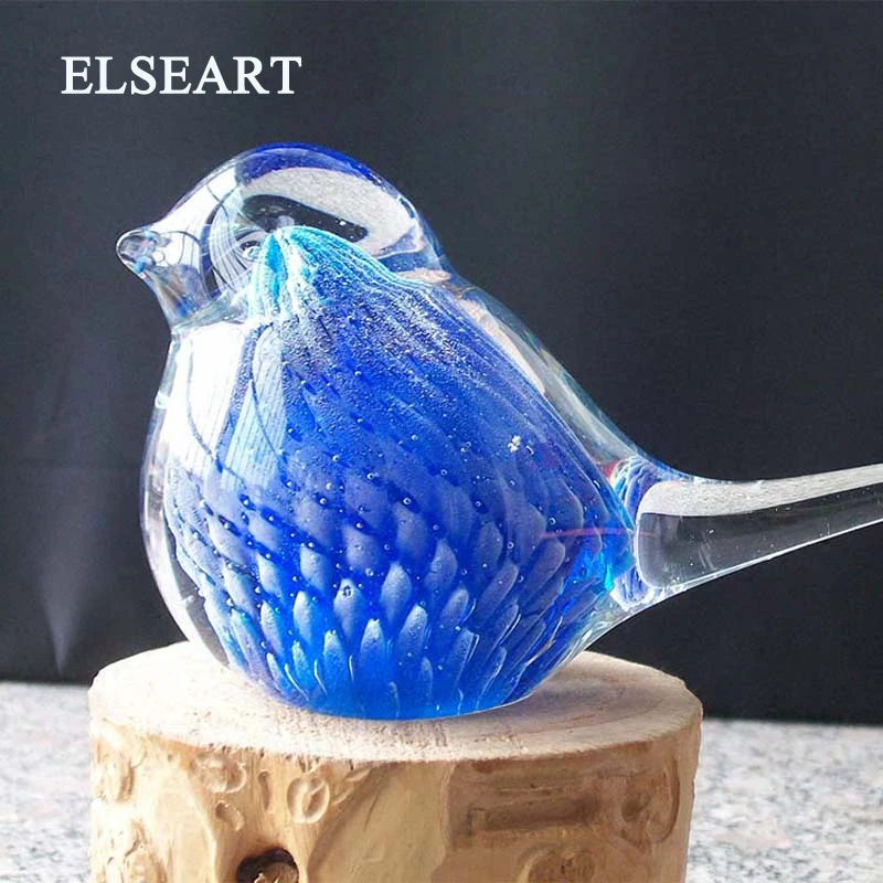 

Handicraft blue glass glazed bird small animal ornament decorative figurine for home decoration