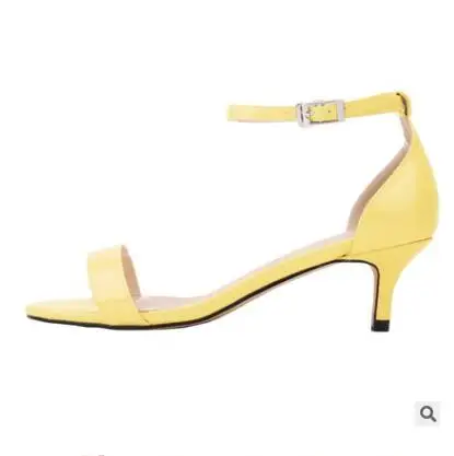 yellow patent Loslandifen/женские босоножки из искусственной кожи с ремешком на щиколотке и пряжкой; модные пикантные женские офисные босоножки на высоком каблуке; большие размеры 35-42 - Цвет: yellow patent