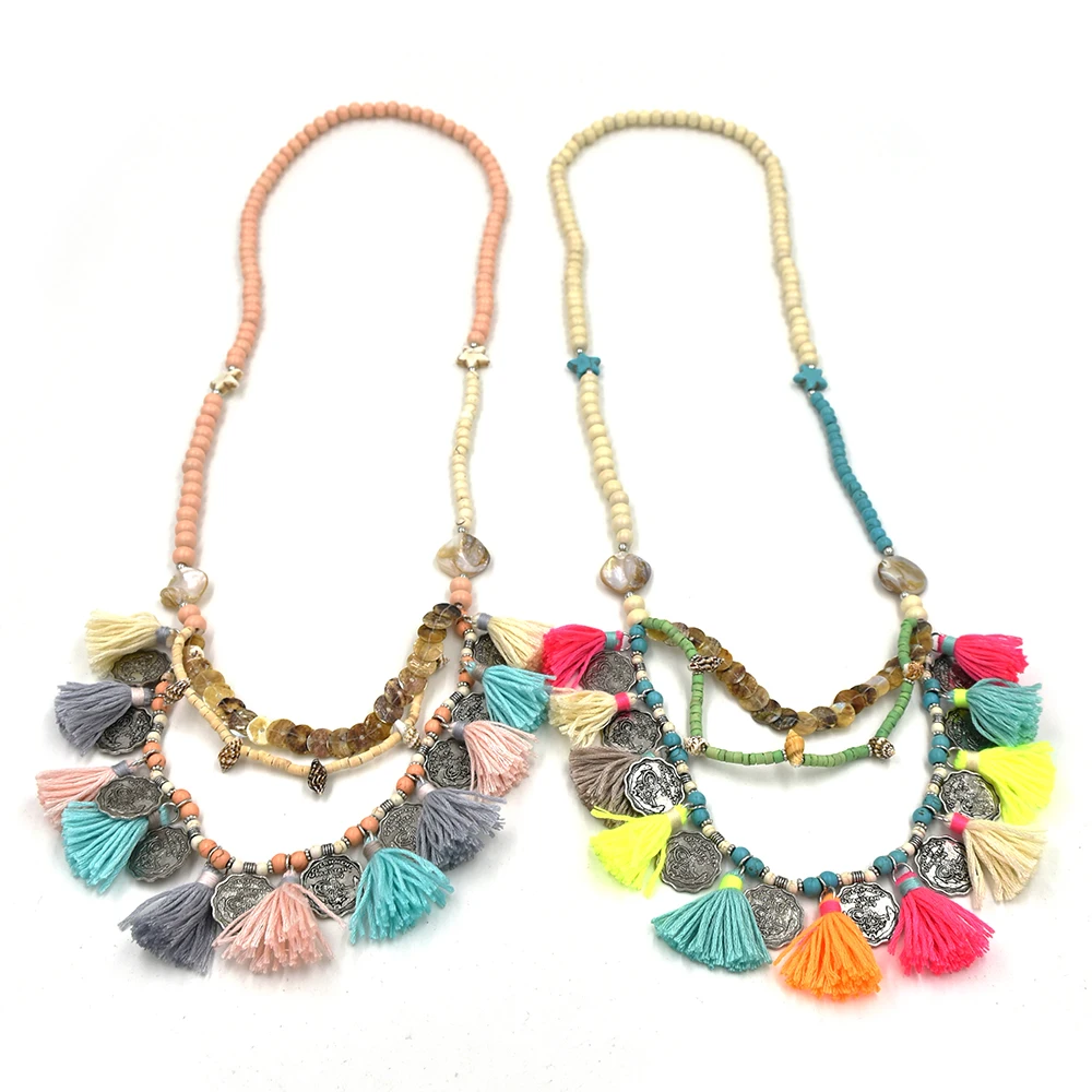 Новые богемные деревянные ожерелья с бисером в стиле бохо тибетская подвеска