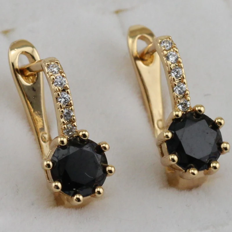 Classical Super Hot Nice Black Round CZ Gems Hoop Earrings Yellow Golden Plated Jewelry Gift For Woman EB400D | Украшения и