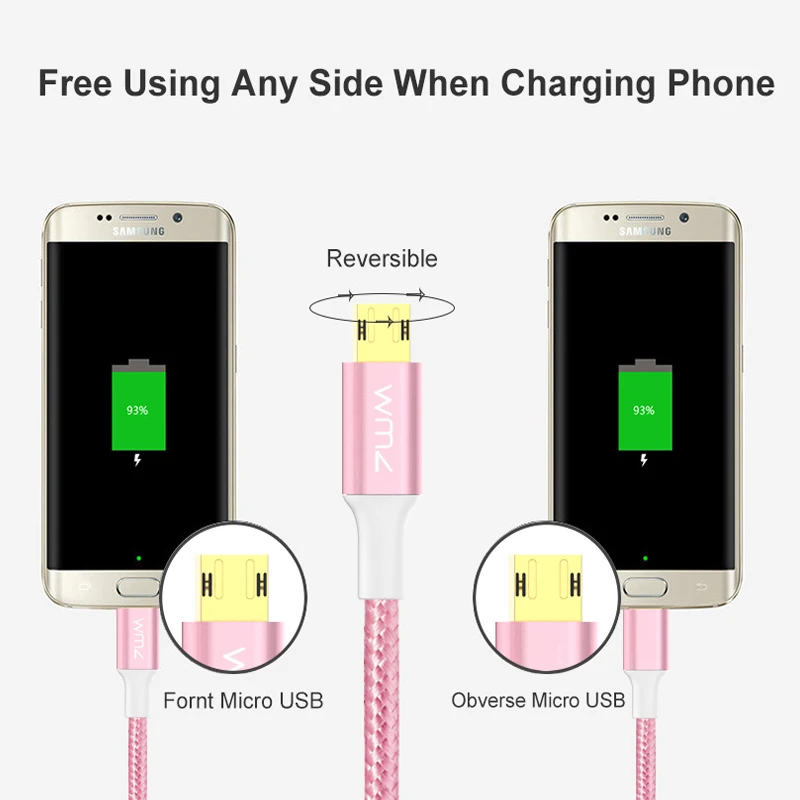 WMZ Реверсивный кабель Micro USB 2A зарядный для мобильного телефона передачи данных